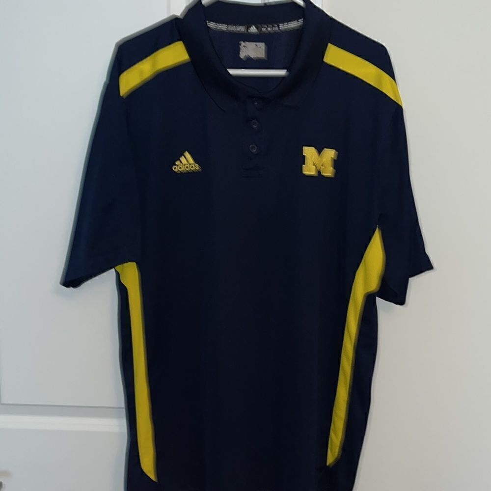Maize Gold & Blue mens killer Michigan Wolverines Adidas golf polo tennis shirt